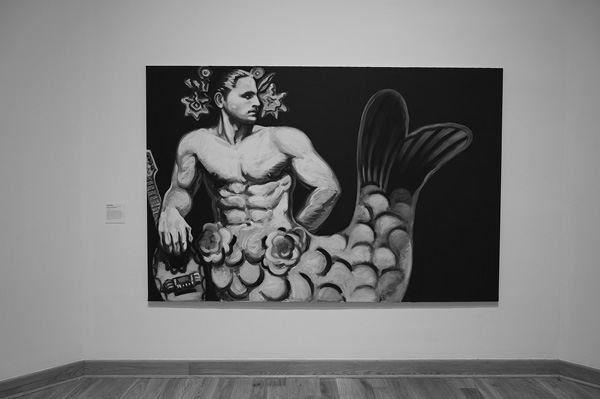 Mundo Meza’s painting “Merman with Mandolin” (1984) is among the works brought together for the exhibit “Axis Mundo: Queer Networks in Chicano L.A.” -- now on view at the Williams College Museum of Art. Photo courtesy of Williams College Museum of Art

