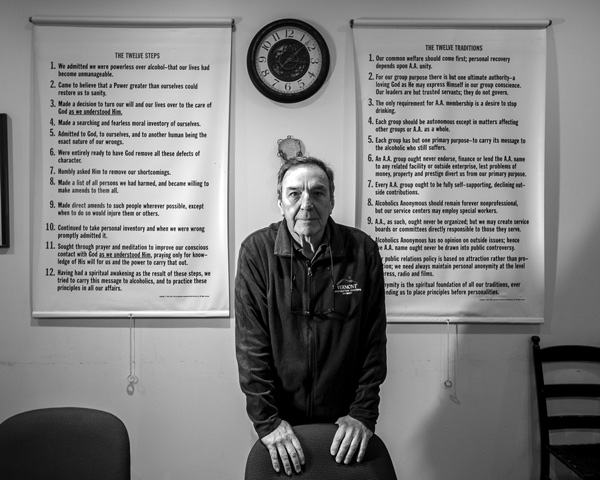 Tom Haley, executive director of the Turning Point Recovery Center in Bennington, stands in the meeting room of the center, which helps people who are recovering from addiction. photo by Joan K. Lentini