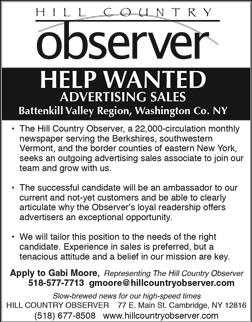 Help Wanted Sales position for Washington County NY