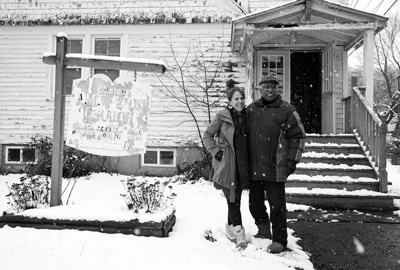 Beth Carlson and Wray Gunn Sr. stand in front of the former Clinton A.M.E. Zion Church in Great Barrington. Carlson and Gunn both serve on the board of a 2-year-old nonprofit group that hopes to transform the building into a visitor and cultural center celebrating local African-American history. Susan Sabino photo