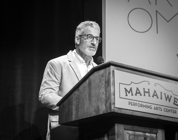 The consultant Aron Goldman speaks last year as the Berkshire/Columbia Counties Pay Equity Project announces the findings of an extensive survey of area arts organziations and employees. (On the cover: The Dance Theatre of Harlem performs last month at Jacob’s Pillow, which has been working to implement the equity project’s goals for improving employees’ pay and working conditions.) Courtesy photo