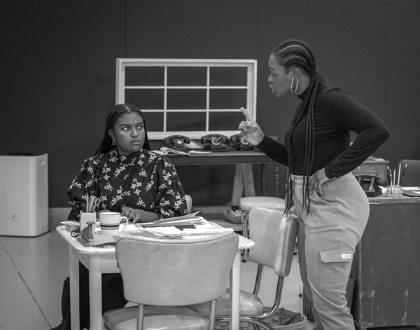 Cate Alston and Kyra Davis perform in a rehearsal last month for WAM Theatre’s upcoming production of “Cadillac Crew.” David Dashiell photo/courtesy WAM Theatre