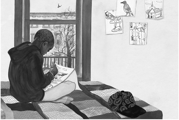 Shadra Strickland’s “Today a bird came to my window” is among the works included in a Norman Rockwell Museum show that explores how people of color have been depicted in images across 400 years of American history.Courtesy Norman Rockwell Museum
