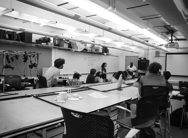 Students in the Williamstown Theatre Festival’s new intensive training program meet in a classroom at the ‘62 Center for Theatre and Dance at Williams College. The program’s 20 students gain hands-on theater experience at the festival, but the much larger internship program of past years is no more. Susan Sabino photo